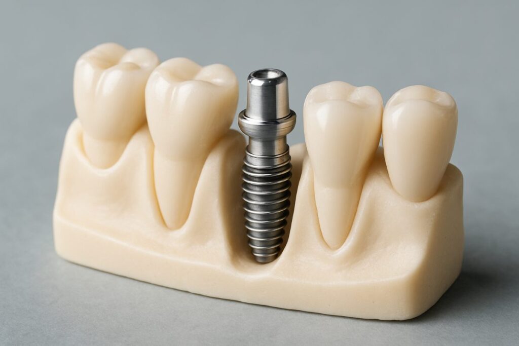 An infographic depicting the five key steps of the dental implant process: consultation, planning, placement, healing, and restoration. No text on the image.